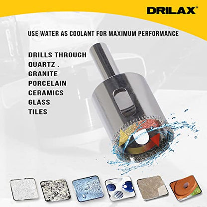 Drilax 1 Inch Diamond Hole Saw Bit Tiles, Glass, Fish Tanks, Marble, Granite Countertop, Ceramic, Porcelain Core Holesaw Drill Terra COTA Flower Pot Drain Holes DIY Size
