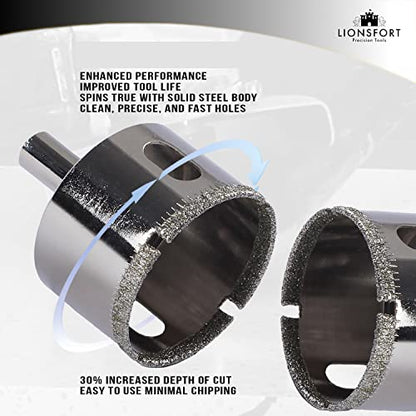 1 3/4 Inch Diamond Hole Saw Ceramic Porcelain Quartz Granite Countertop Glass Bottle Single Pack Tile Drill Bit 1-3/4 inch