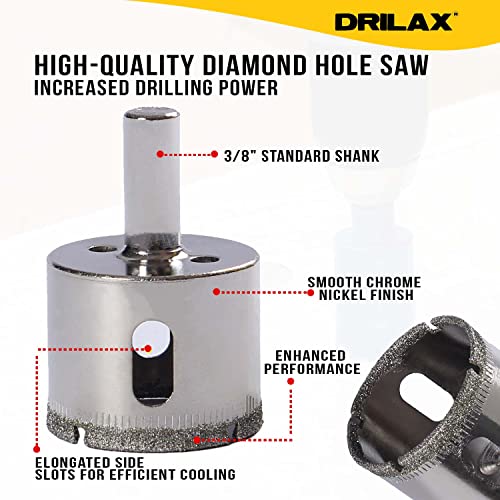 Drilax 1 1/2 Inch Diamond Hole Saw Drill Bit Ceramic Porcelain Tile Glass Marble Granite Countertop Tip Coated Core Bits Holesaw Kitchen Bathroom Shower Installation 1-1/2 in 1.5