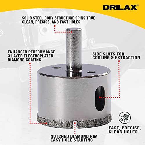 Drilax 5/8 Inch Diamond Hole Saw Drill Bit Tiles, Glass, Fish Tanks, Marble, Granite Countertop, Ceramic, Porcelain, Coated Core Bits Holesaw DIY Kitchen, Bathroom, Shower, Faucet Installation Size 1 5/8" Inches