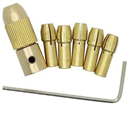 7-piece brass mini collet chuck set: chuck, 5 collets and hex wrench