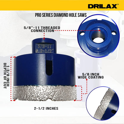 2-1/2 Inch Diamond Hole Saw Core Drill Bit | Concrete, Granite & Tile