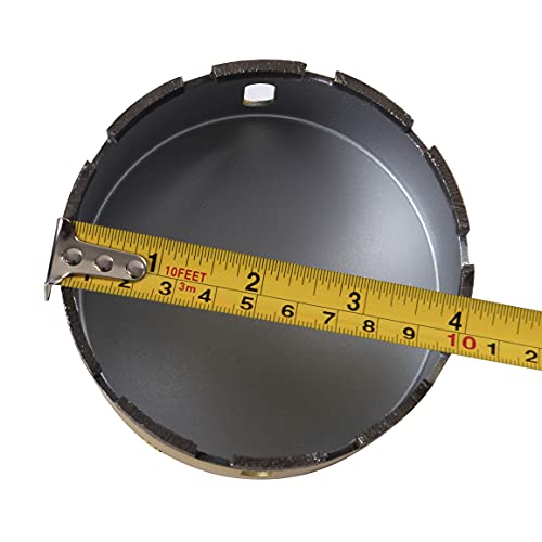 DRILAX diamond hole saw top view with tape measure showing diameter 4 inch concrete hole saw