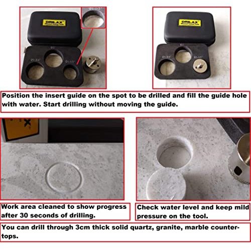 DRILAX ceramic tile diamond drill bits kit with insert guide for precise drilling in stone and marble surfaces
