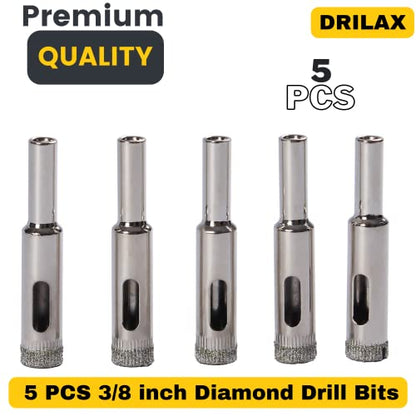 5 PCS 3/8 inch Diamond Drill Bit Set for Ceramic by DRILAX with premium quality construction
