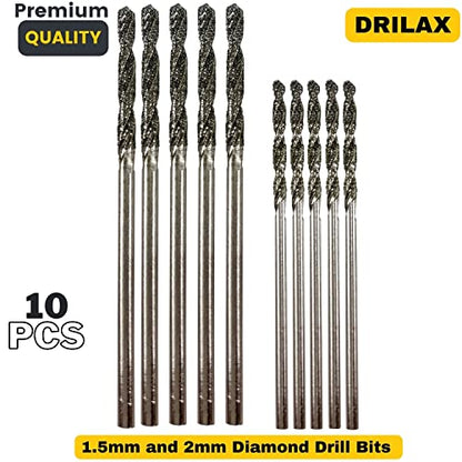 DRILAX diamond drill bits for sea glass 10-piece set includes 1.5mm and 2mm sizes for precision drilling