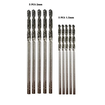 DRILAX diamond drill bits for sea glass set with 5 pieces 2mm and 5 pieces 1.5mm sizes