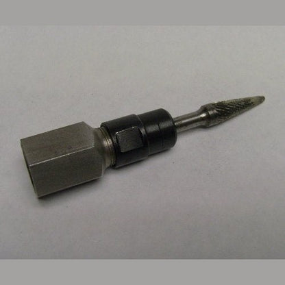 DRILAX flapper adapter for rotary drill with hex socket black collar and tapered abrasive bit for surface prep